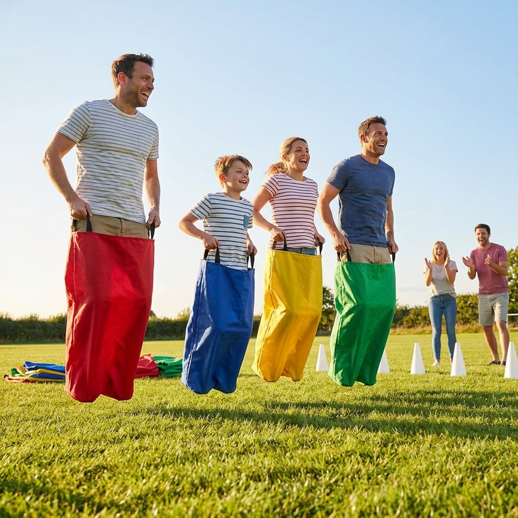 Sack race bags in assorted colours with durable nylon material
