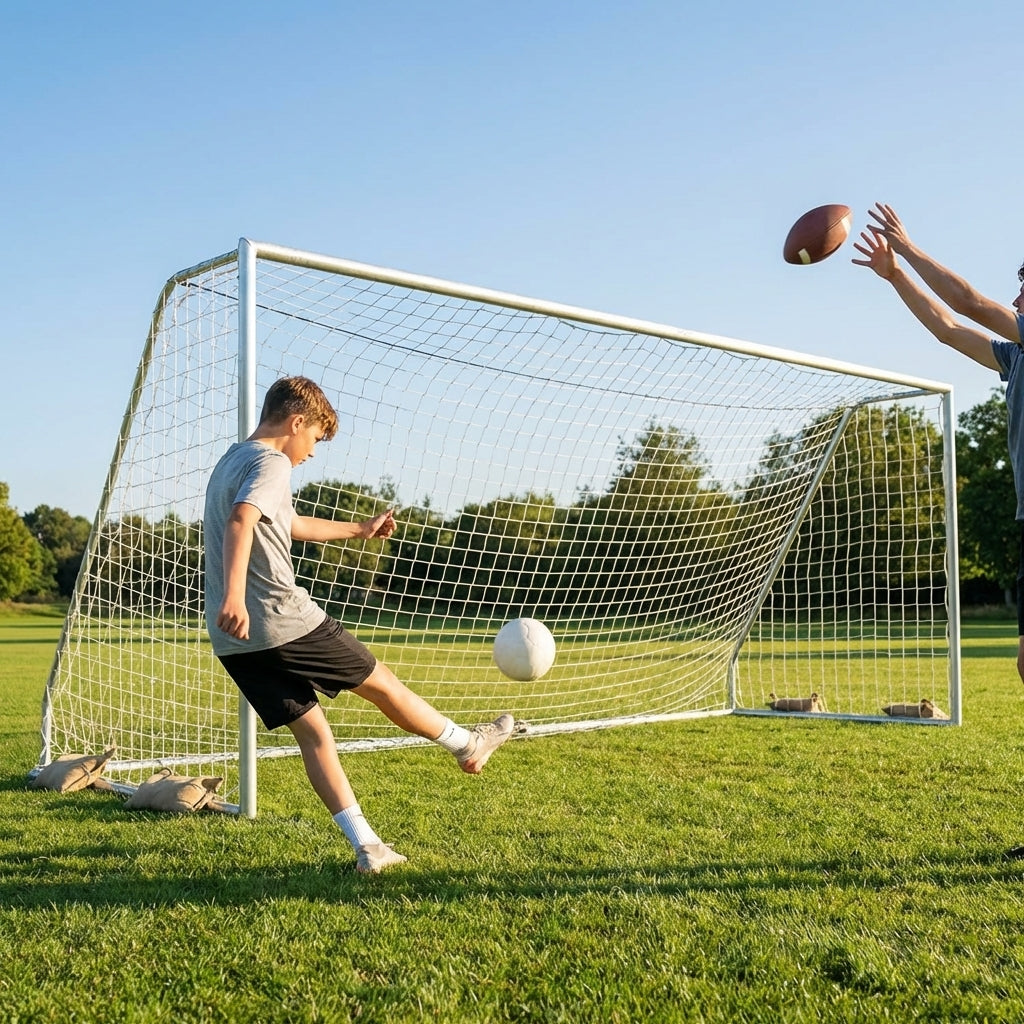 Aluminium football goal 12x6ft with weatherproof net
