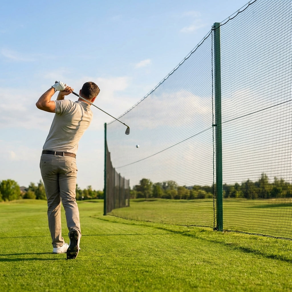 Golf ball stop net in black, perfect for sports fields and driving ranges