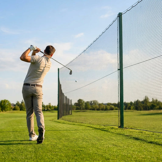 Golf ball stop net in black, perfect for sports fields and driving ranges
