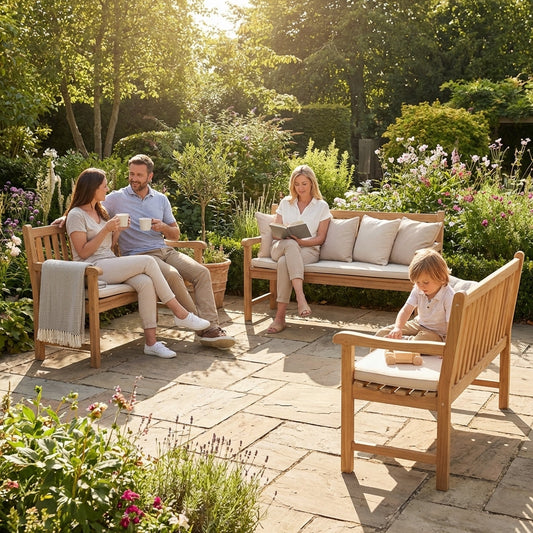 Wooden garden bench with natural finish, suitable for outdoor use - product detail
