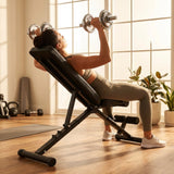 Adjustable weight bench with black steel frame and leather padding - product detail