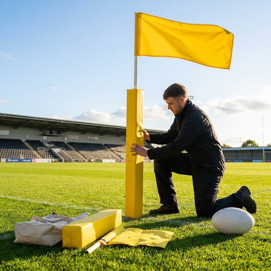 Yellow rugby corner flag set with PVC and foam padding - product detail