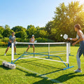 Portable pickleball net with steel frame and polyester netting
