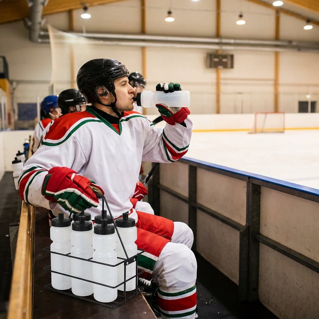 Set of 10 Ice Hockey Water Bottles with Foldable Carrier