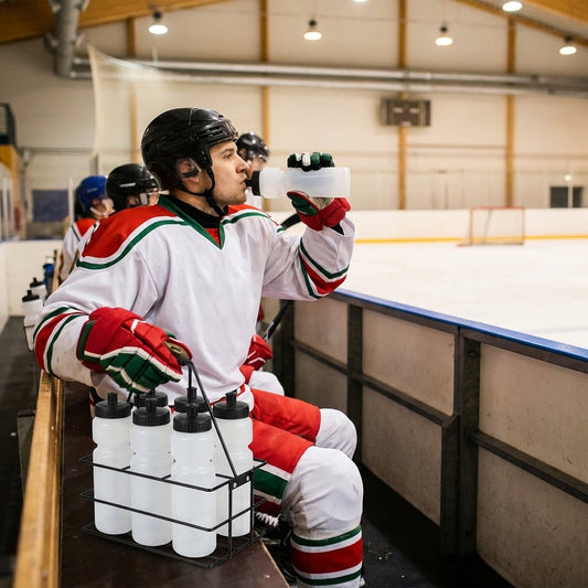 Set of 10 Ice Hockey Water Bottles with Foldable Carrier