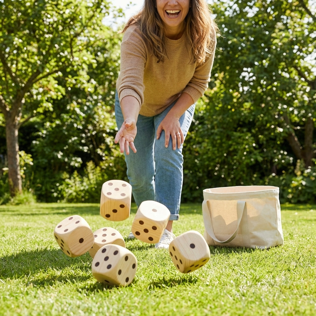 Giant Wooden Dice Set with carry bag for family games