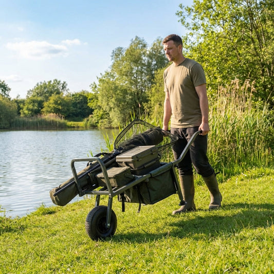 Fishing barrow with steel frame and army green colour - product detail