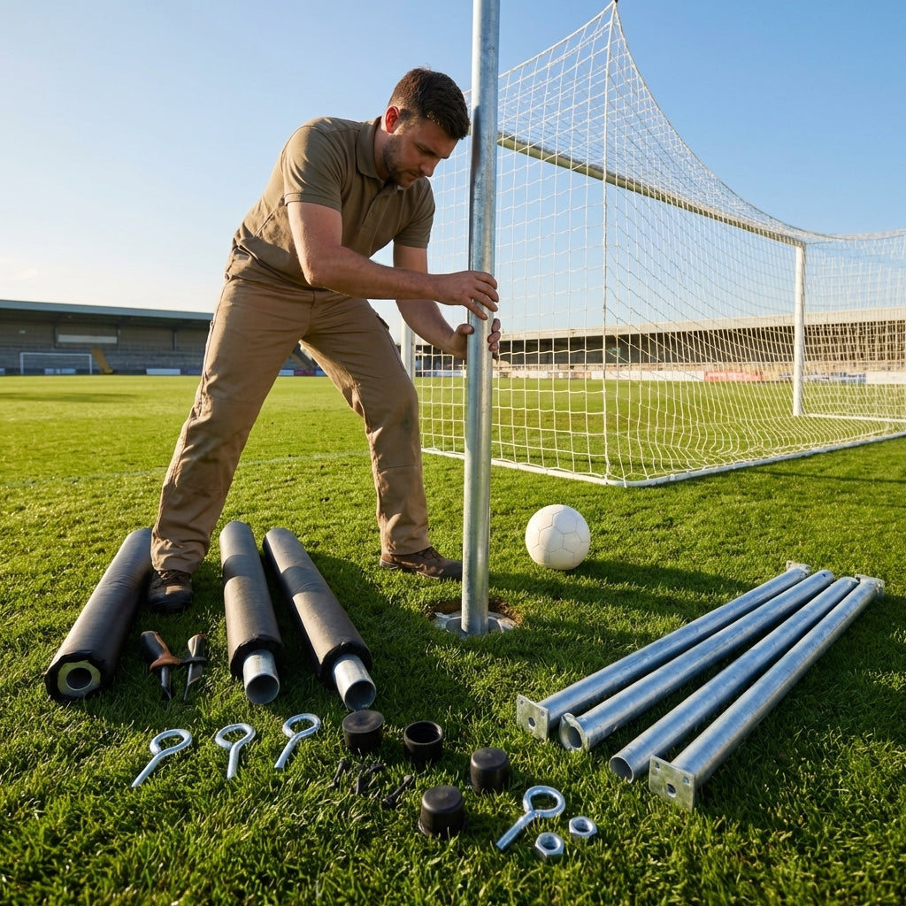 Steel net support stanchions for stadium football goals - product detail