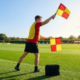 Rugby linesman flags with red and yellow checkered design and soft grip handles