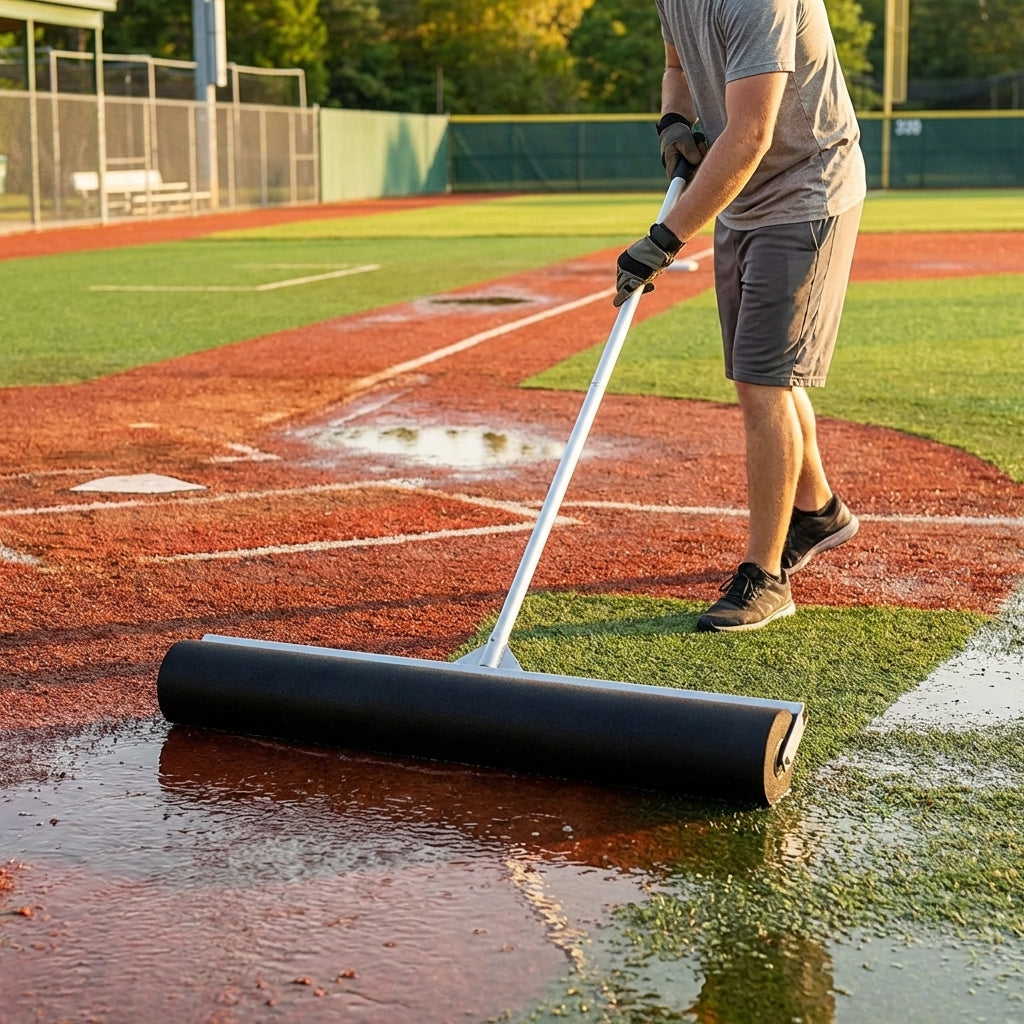 Baseball field squeegee with black PU foam roller and aluminium handle