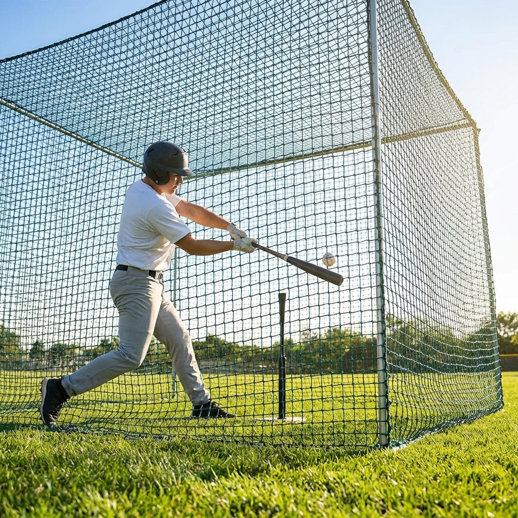 Baseball batting cage net made of durable knotless twine - product detail