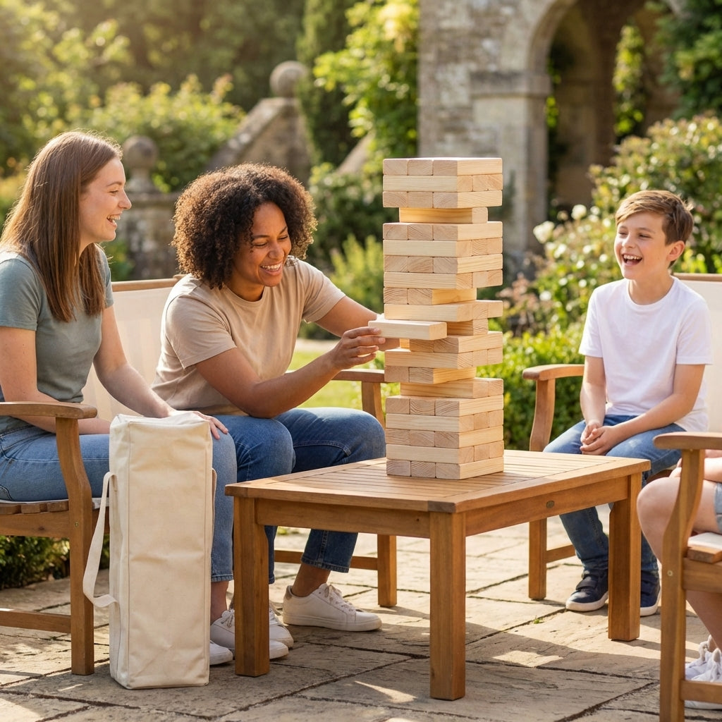 Giant Tumble Tower with pine wood blocks for indoor and outdoor use
