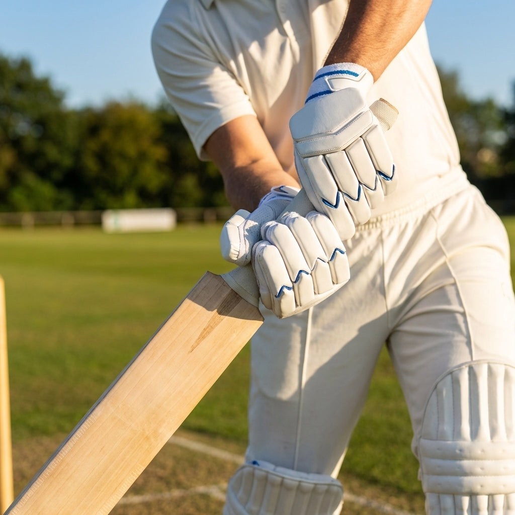 Cricket batting gloves made from premium PU leather for county-level use