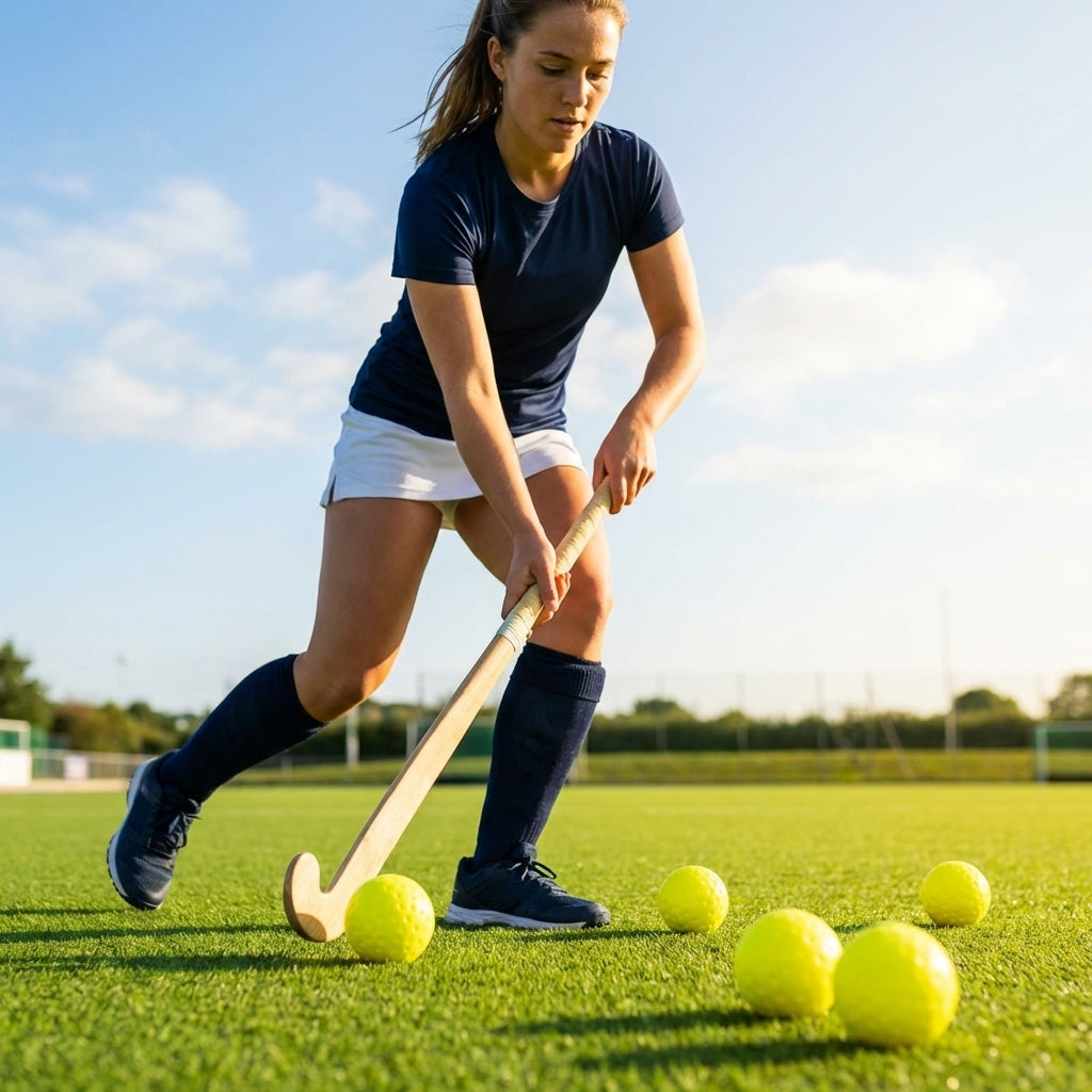 Fluro yellow field hockey ball made from Grade 1 PVC