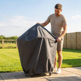 Black waterproof BBQ cover with PVC coating for outdoor protection