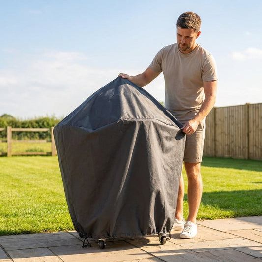 Black waterproof BBQ cover with PVC coating for outdoor protection