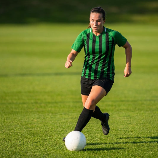 Women's striped football shirts in various colours and sizes