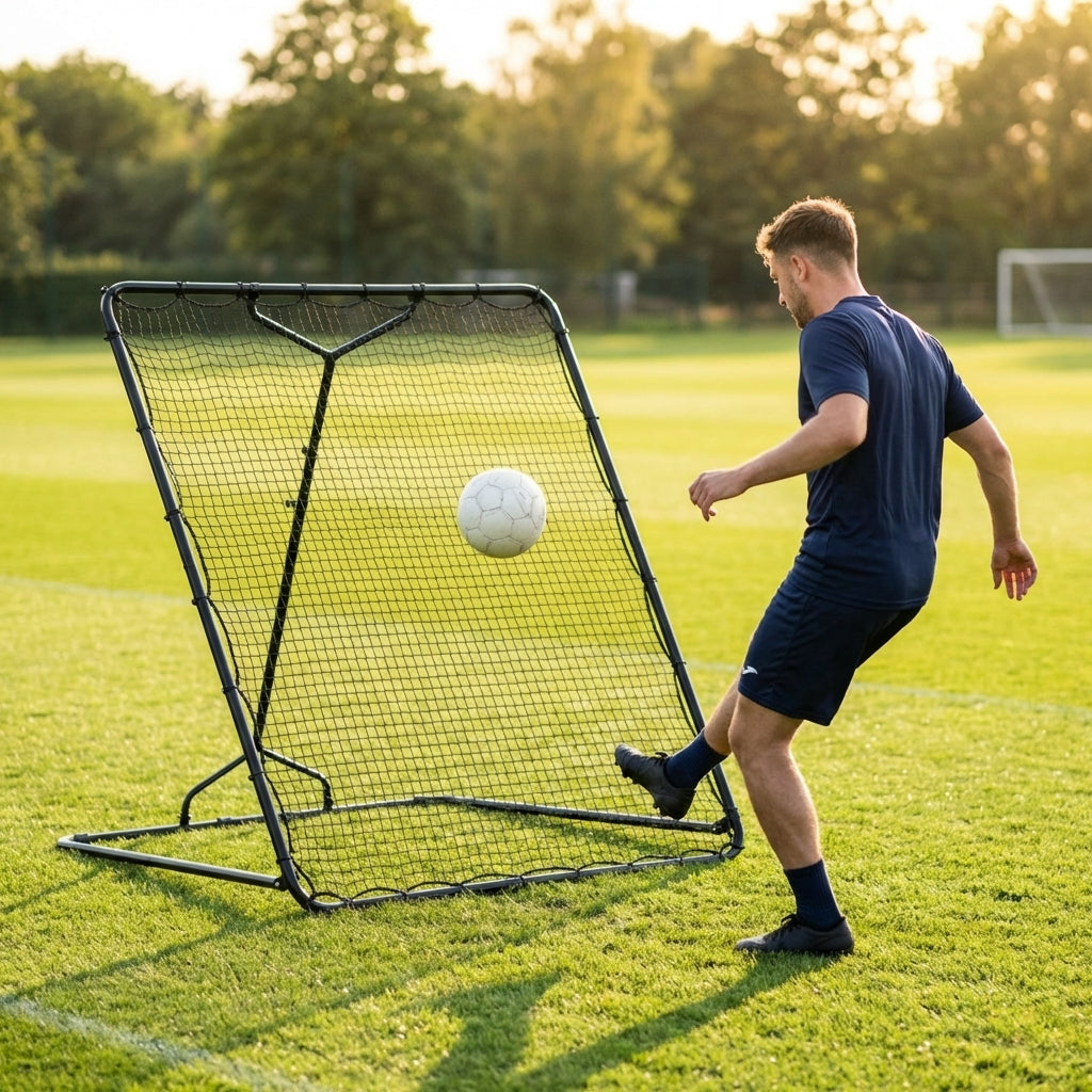 Large football rebound net with galvanised steel frame for training
