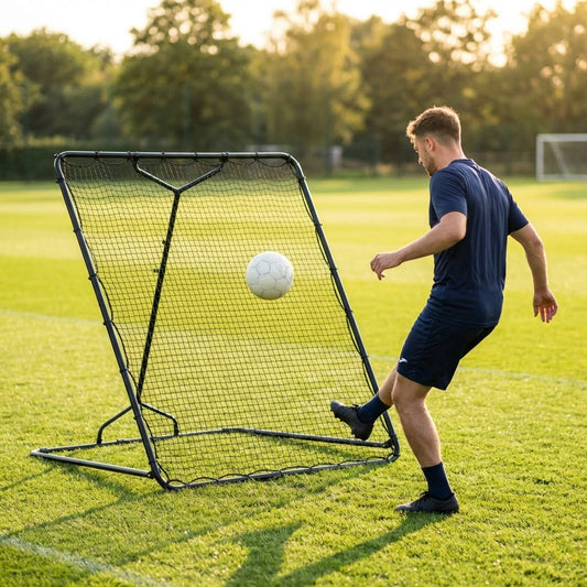 Large football rebound net with galvanised steel frame for training