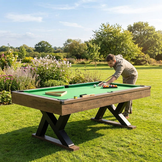7ft pool table with green velvet surface and MDF finish