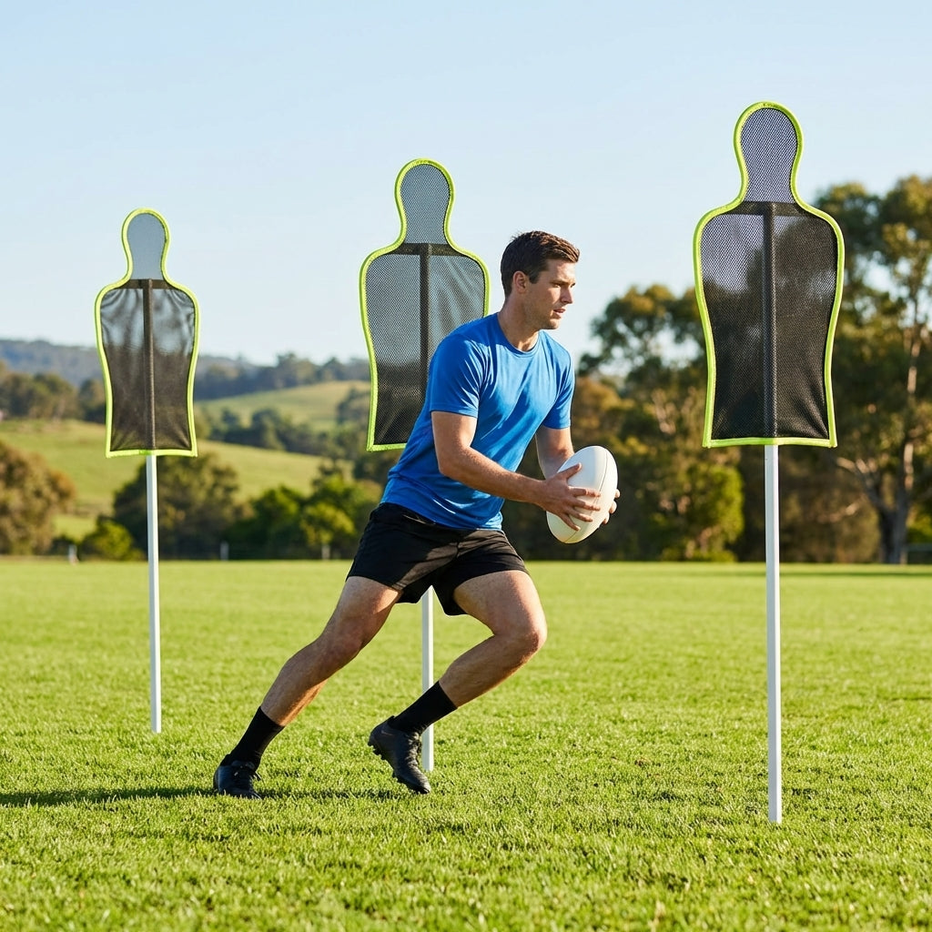 Aussie Rules Football Training Mannequins set on training ground