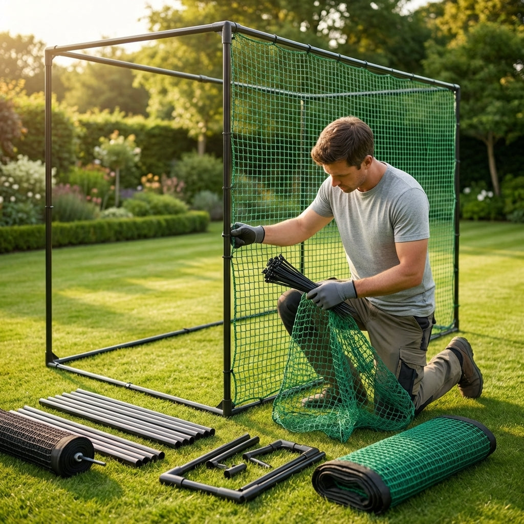 Golf Cage Replacement Parts including steel tubes and netting