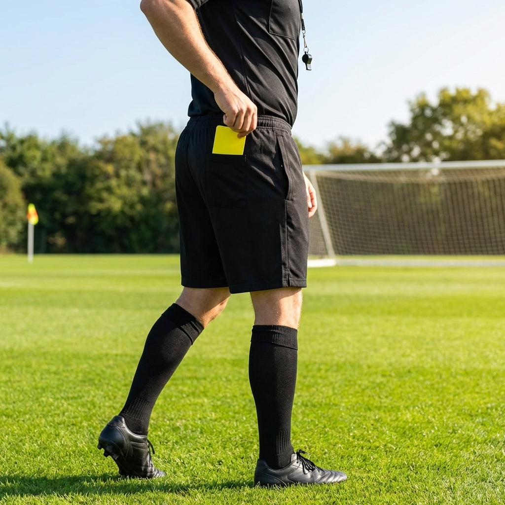 Black football referee shorts made from polyester for match officials