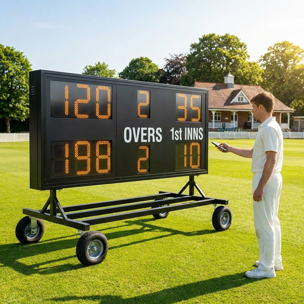 Electronic cricket scoreboard with bright LED display