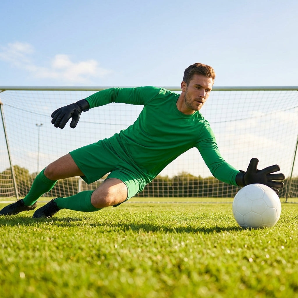 Vibrant men's goalkeeper kit in fluro green with long sleeves