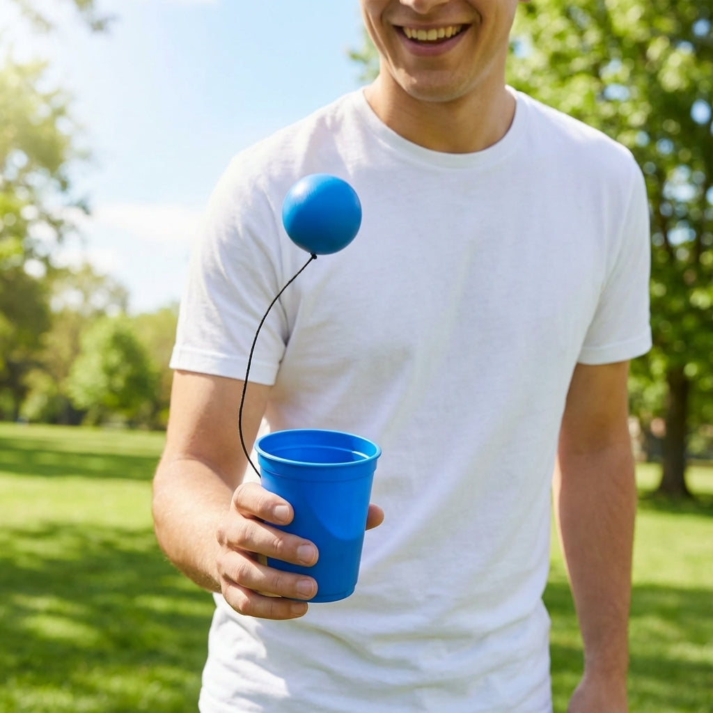 Plastic Cup & Ball Game in vibrant colours for indoor and outdoor fun