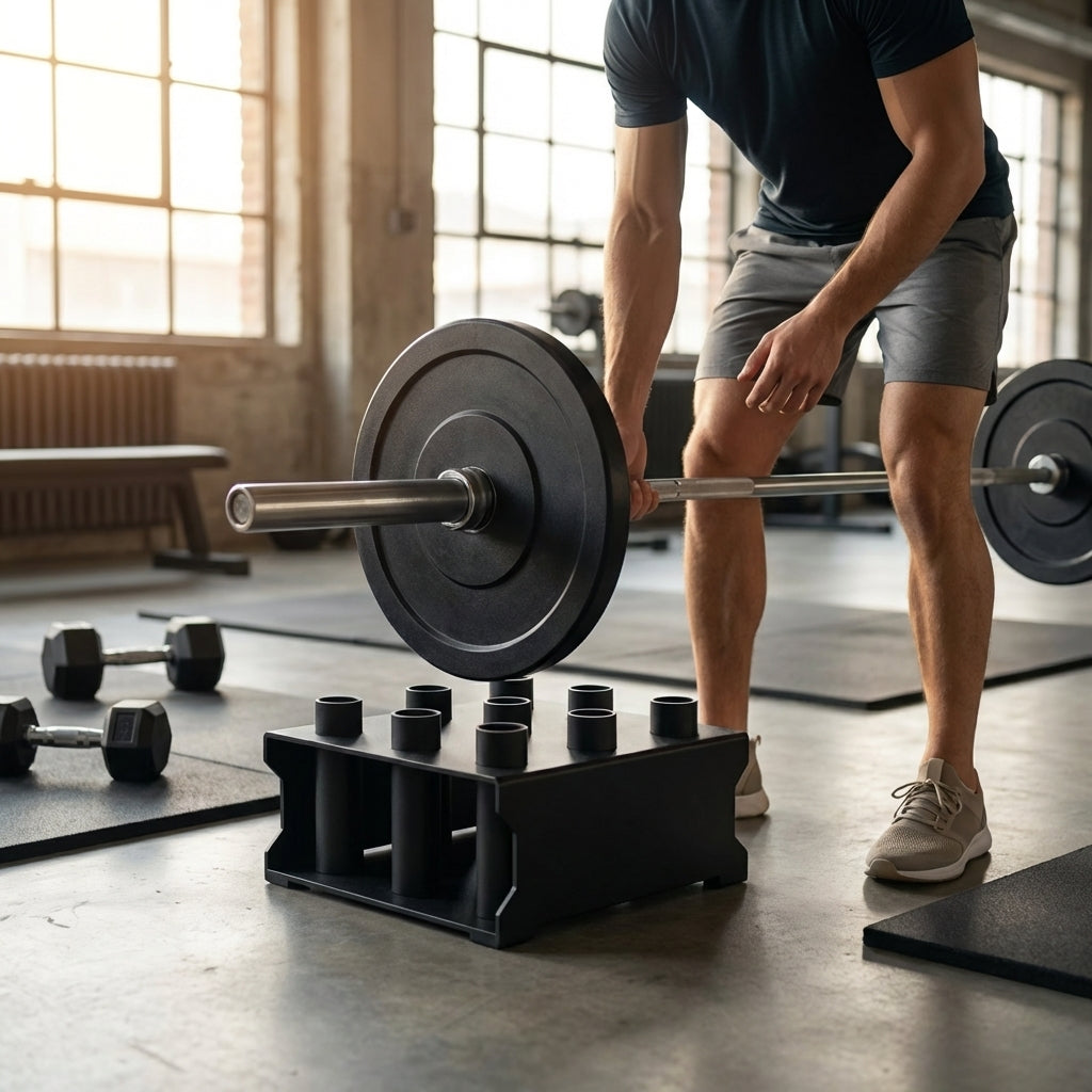Steel barbell stand with compact design for gym use