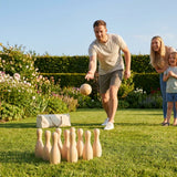 Wooden Skittles Set with 10 Pins and 3 Balls for Outdoor Use