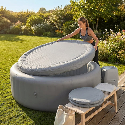 Inflatable hot tub lid in grey and white, energy efficient - product detail