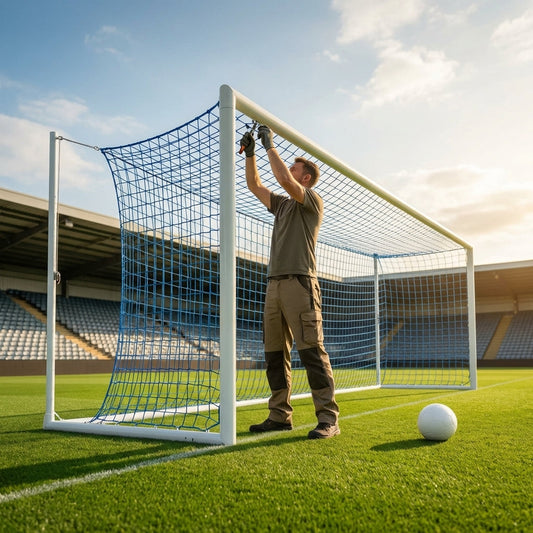 Custom stadium goal nets in various colours and sizes, made from HDPE - product detail