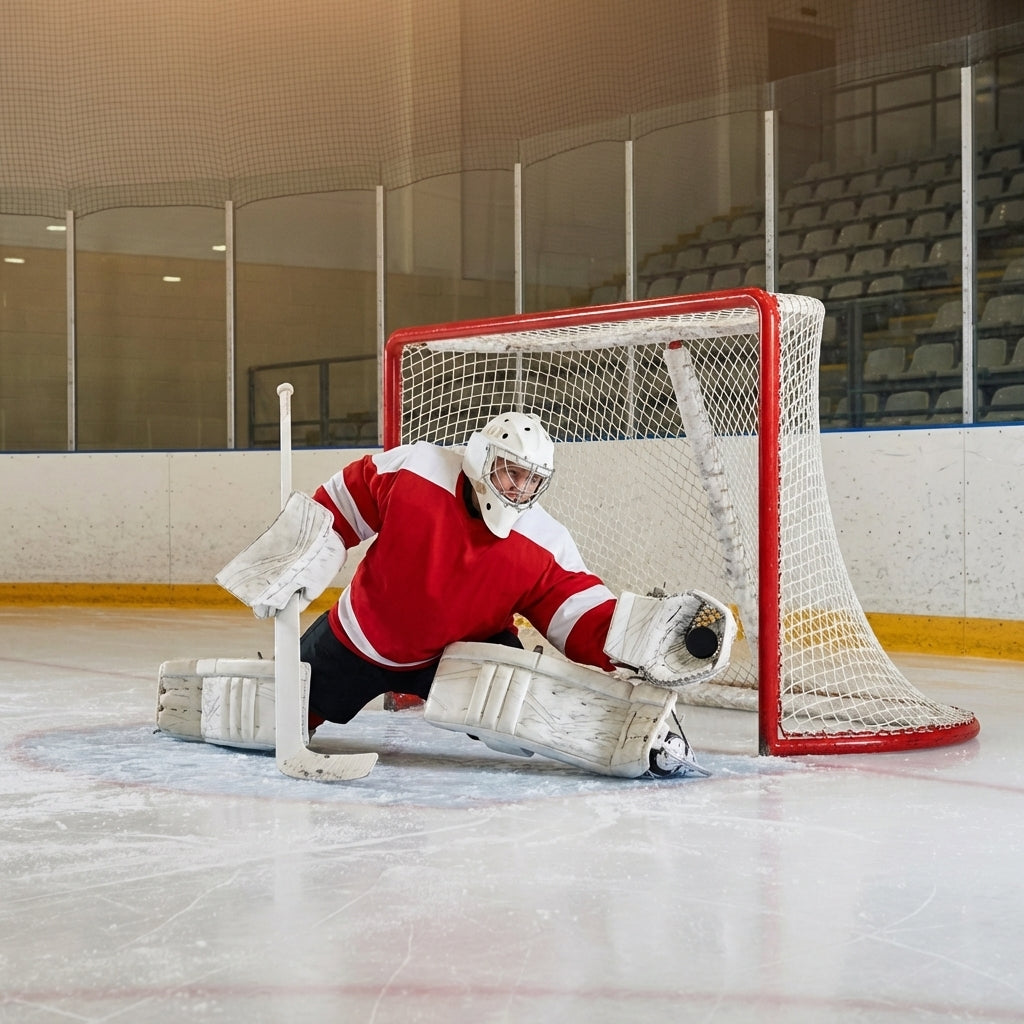 Full-size ice hockey goal with galvanised steel frame and net