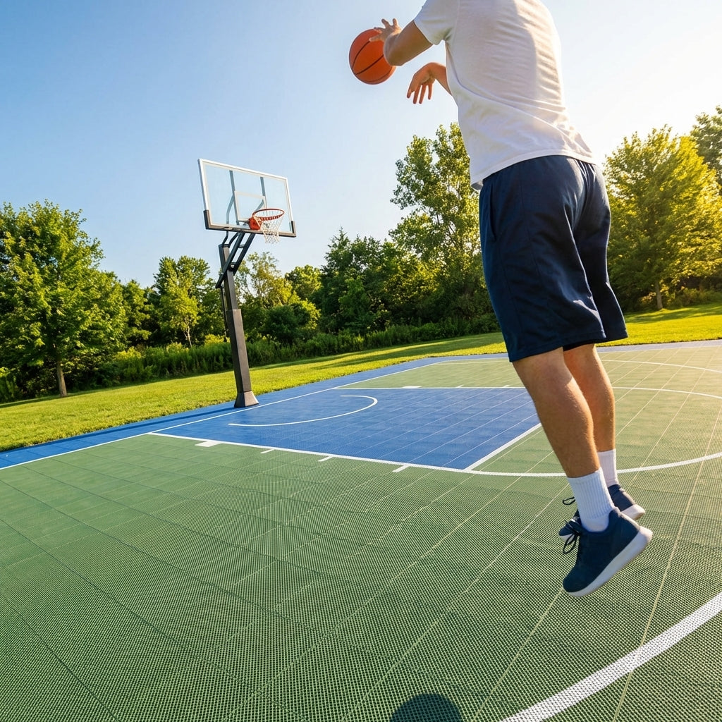 Modular floor tiles for sports courts and playgrounds - product detail