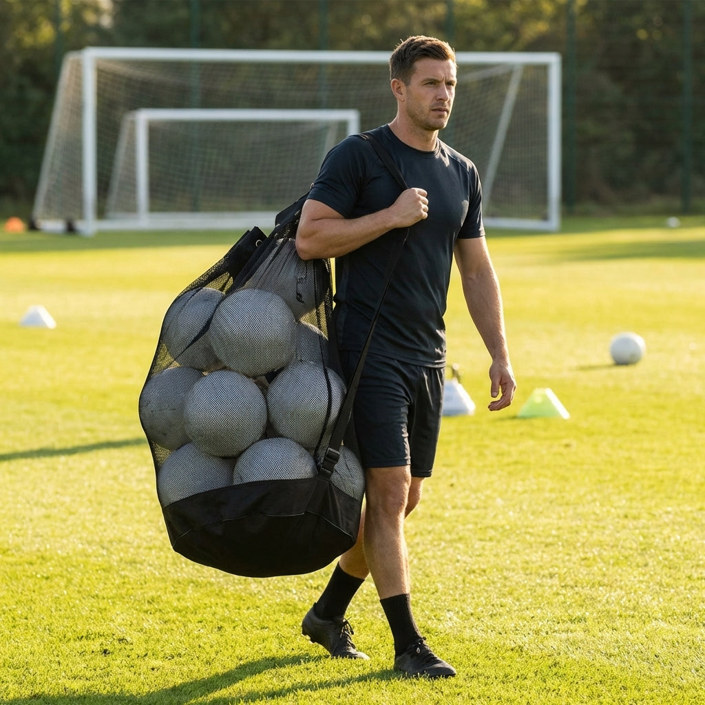 Sports Ball Carry Bag in black mesh for easy transport and storage