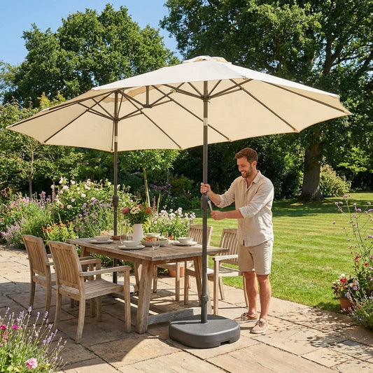 Double sided parasol with black, white, and grey canopy for outdoor use - product detail