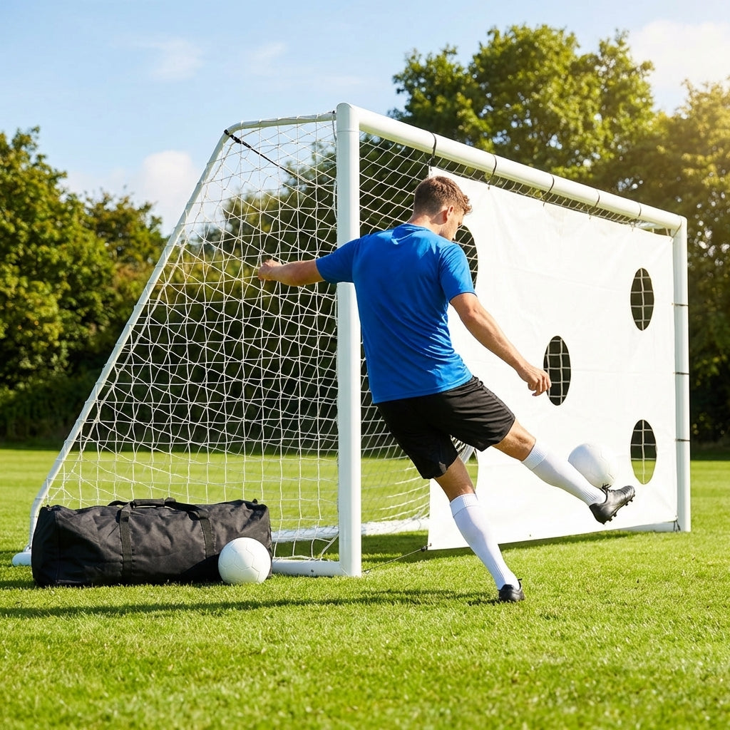 16ft x 7ft football goal with durable uPVC frame