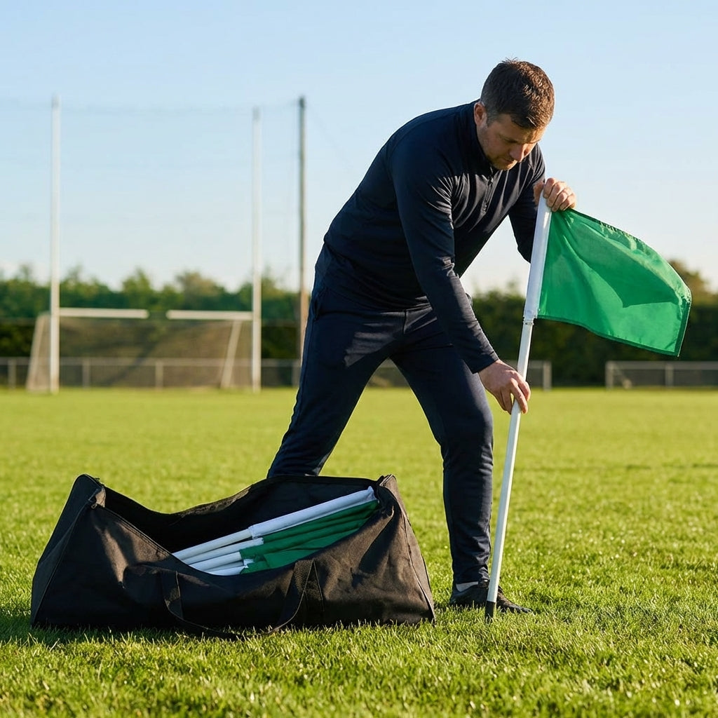 Gaelic football corner flags in orange and yellow with PVC poles - product detail