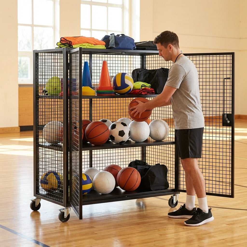 Sports Equipment Storage Cabinet with lockable steel doors