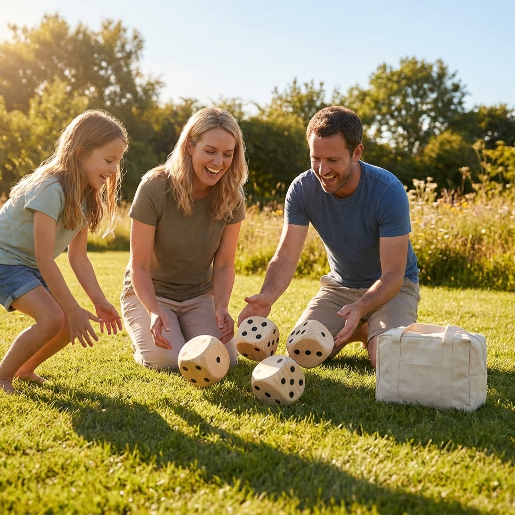Giant Wooden Dice Set with carry bag for family games - product detail