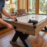 Air hockey table spare parts set including legs, puck, motor, and scoreboard