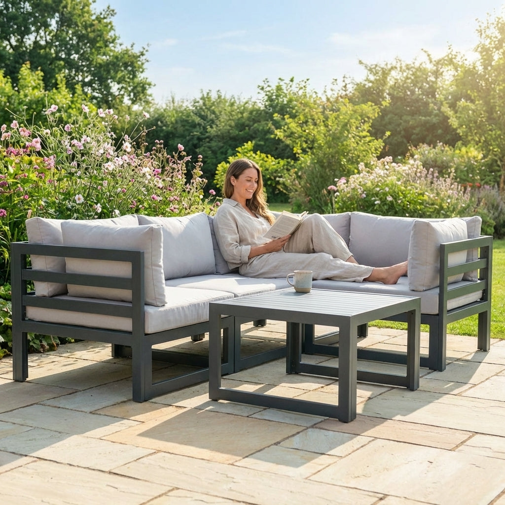 Aluminium Outdoor Sofa Set with Grey Cushions for Garden Use