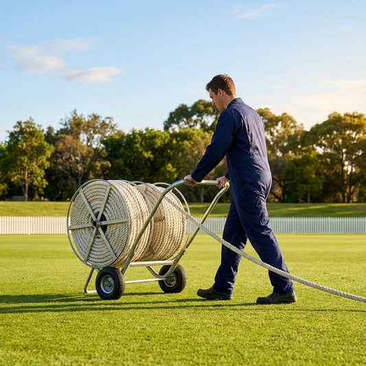 Steel Boundary Rope Trolley with galvanised frame and swivel wheels