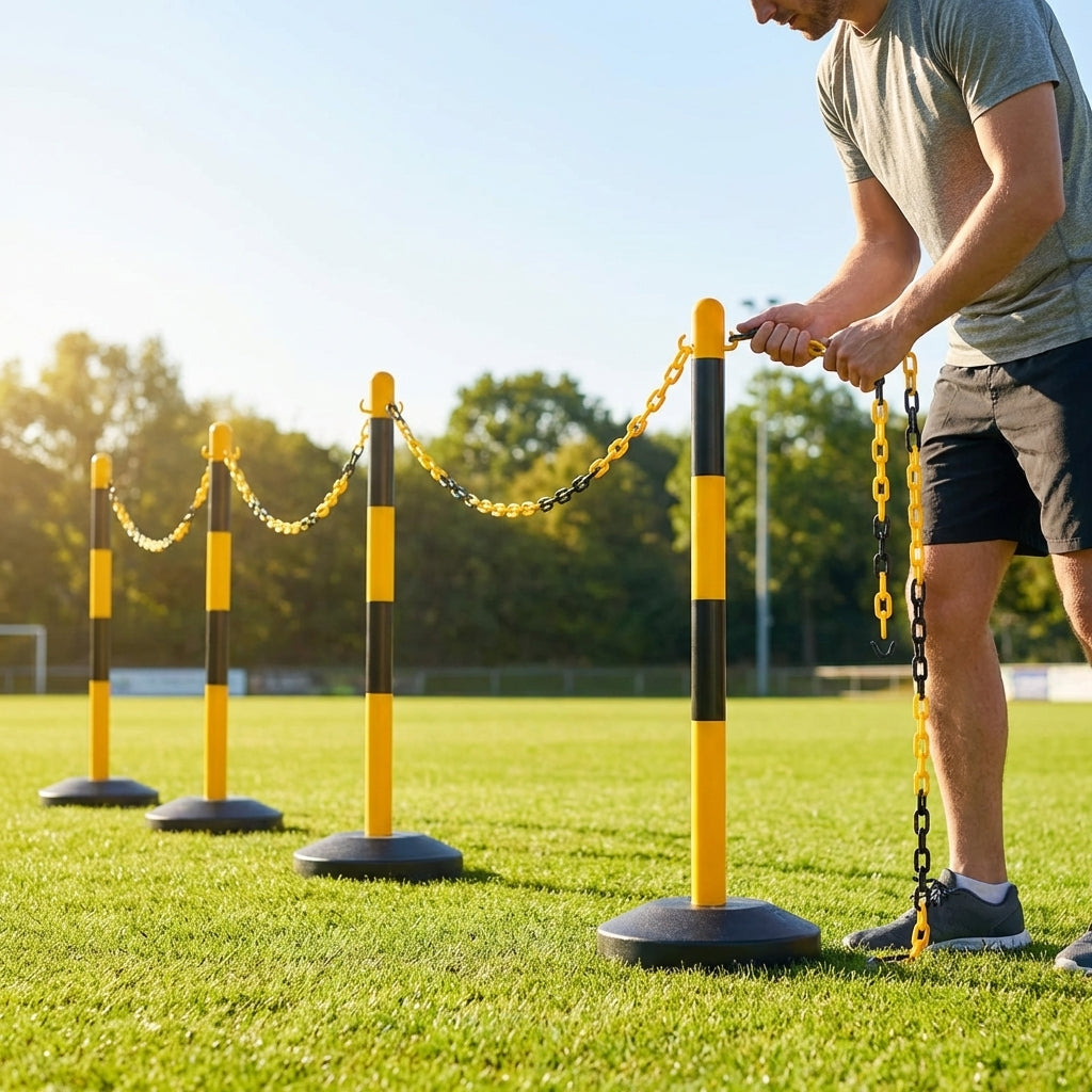 Freestanding Plastic Post & Chain Barrier Set for crowd control