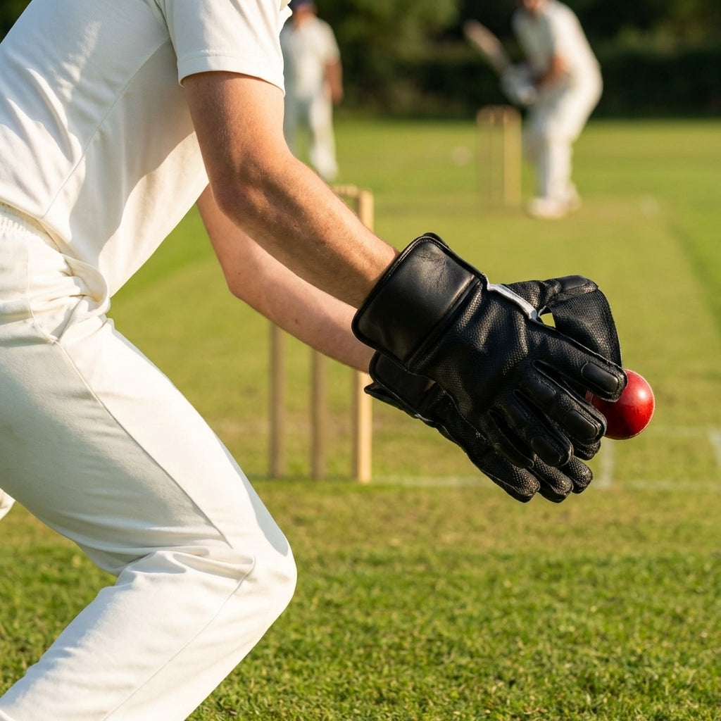 Black Wicket Keeper Gloves for cricket with rubber grip - product detail