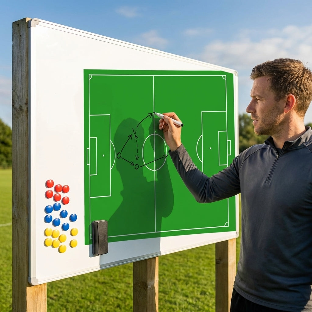 Football coaching board with tactics layout and accessories