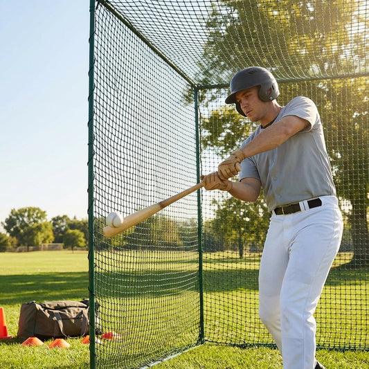 Baseball batting cage net made of durable knotless twine
